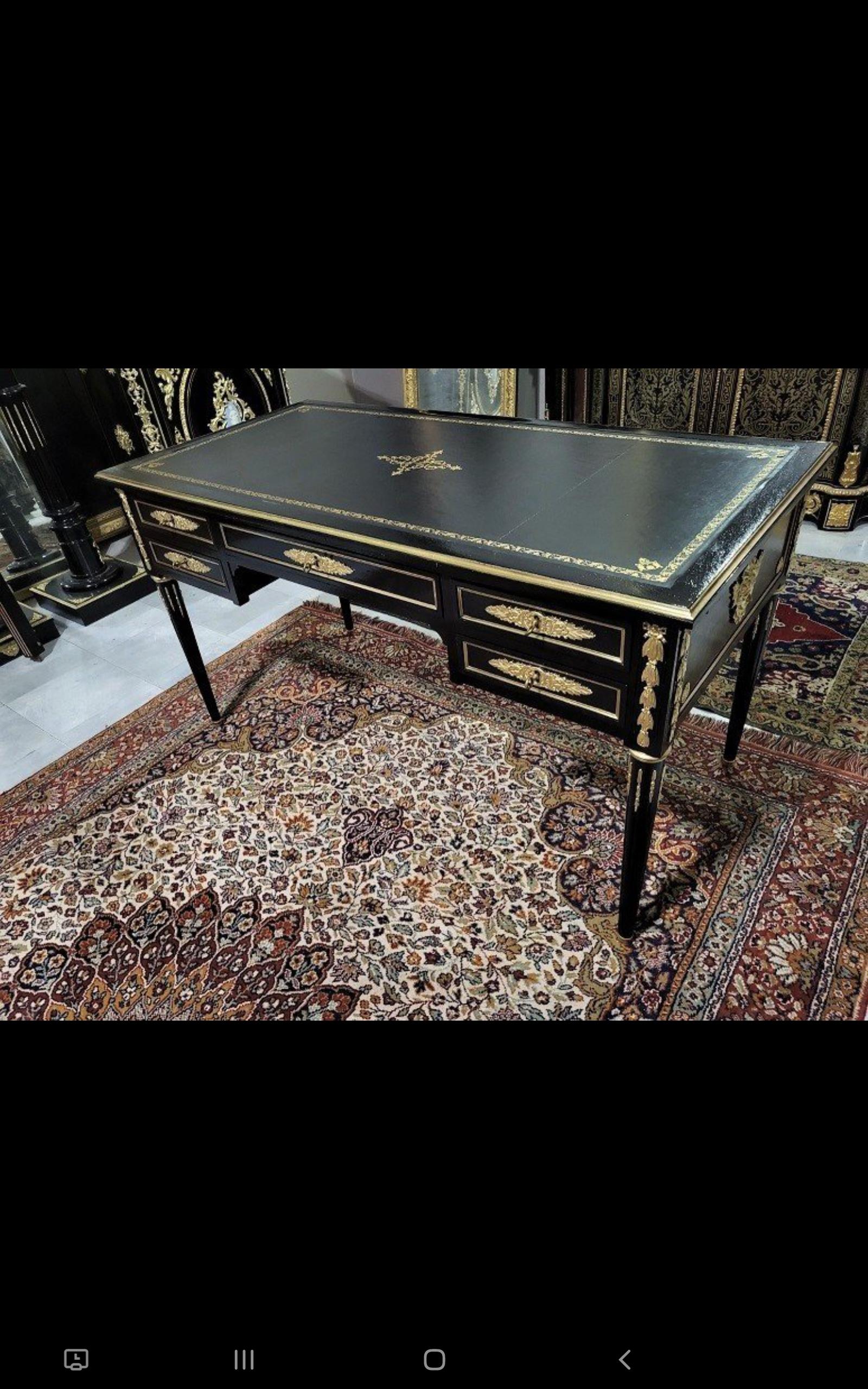 Black Desk Table with Open Sides, Boulle Style Napoleon III, France, 19th Cent 3