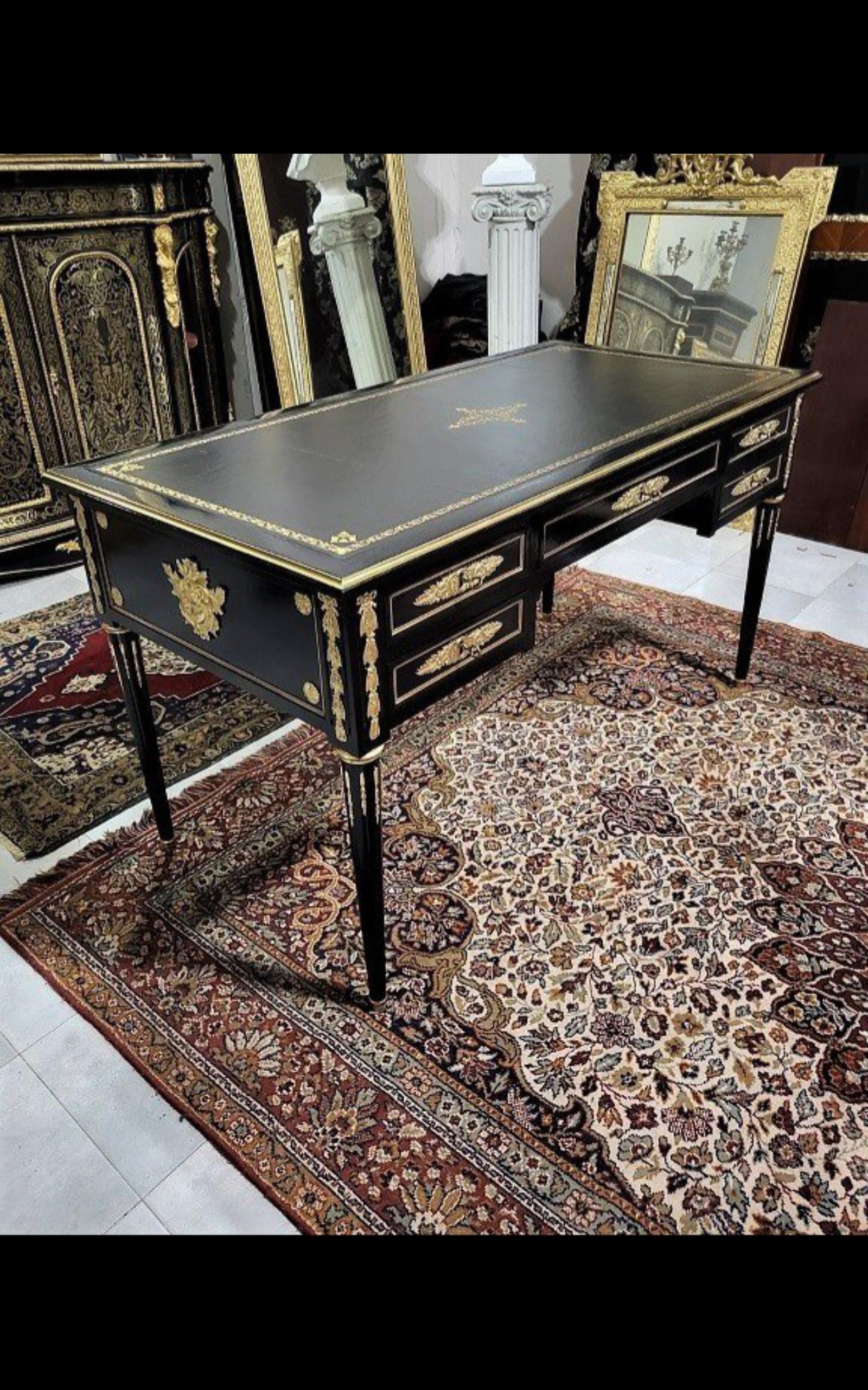 Black Desk Table with Open Sides, Boulle Style Napoleon III, France, 19th Cent 4