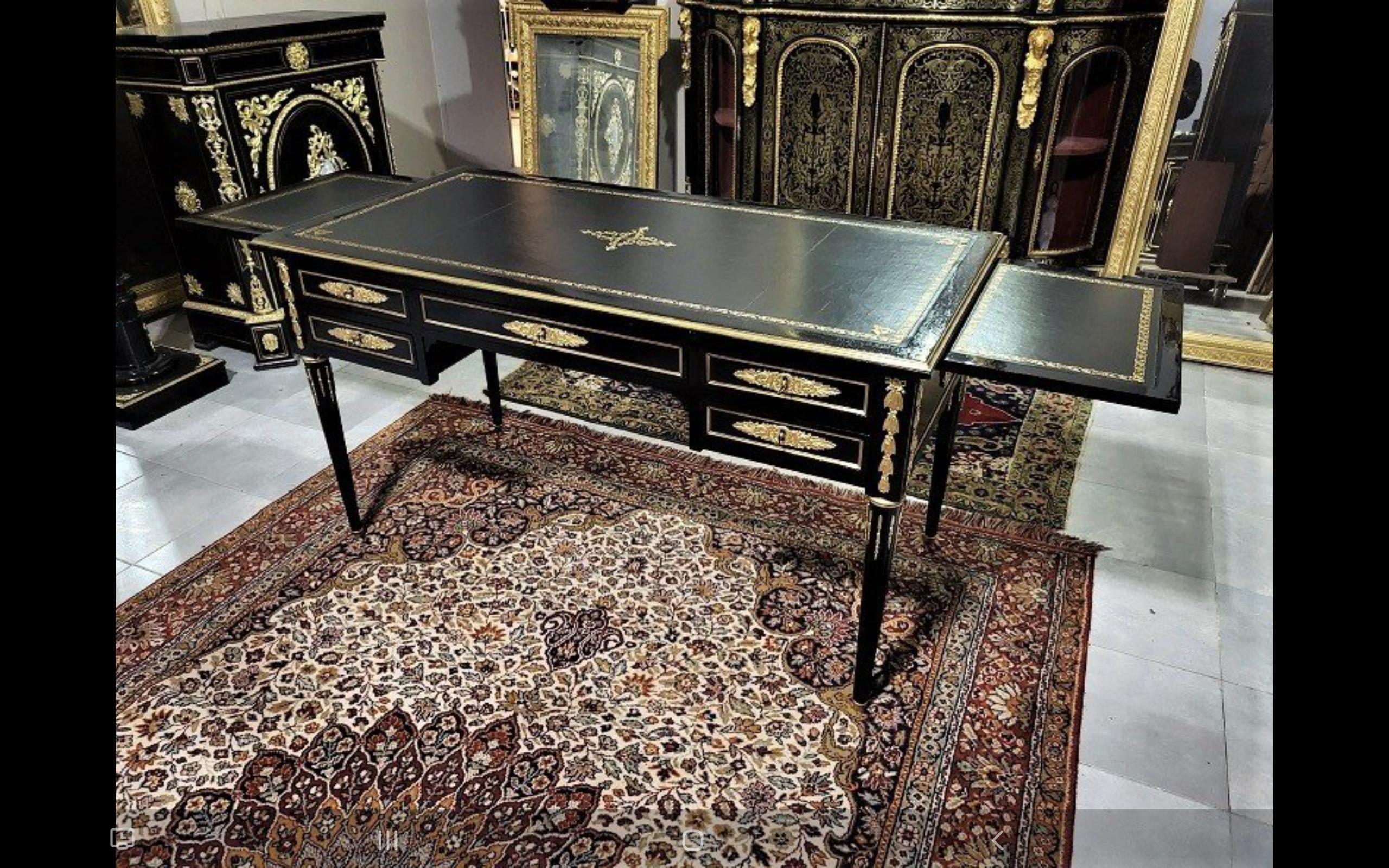 French Black Desk Table with Open Sides, Boulle Style Napoleon III, France, 19th Cent