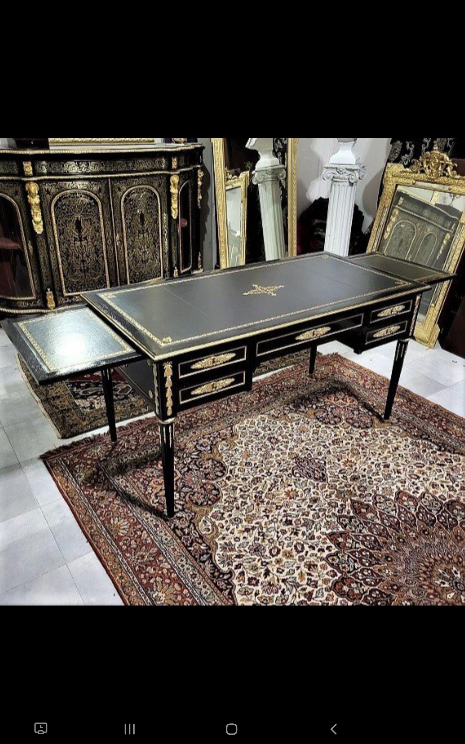 Black Desk Table with Open Sides, Boulle Style Napoleon III, France, 19th Cent In Good Condition In Paris, FR