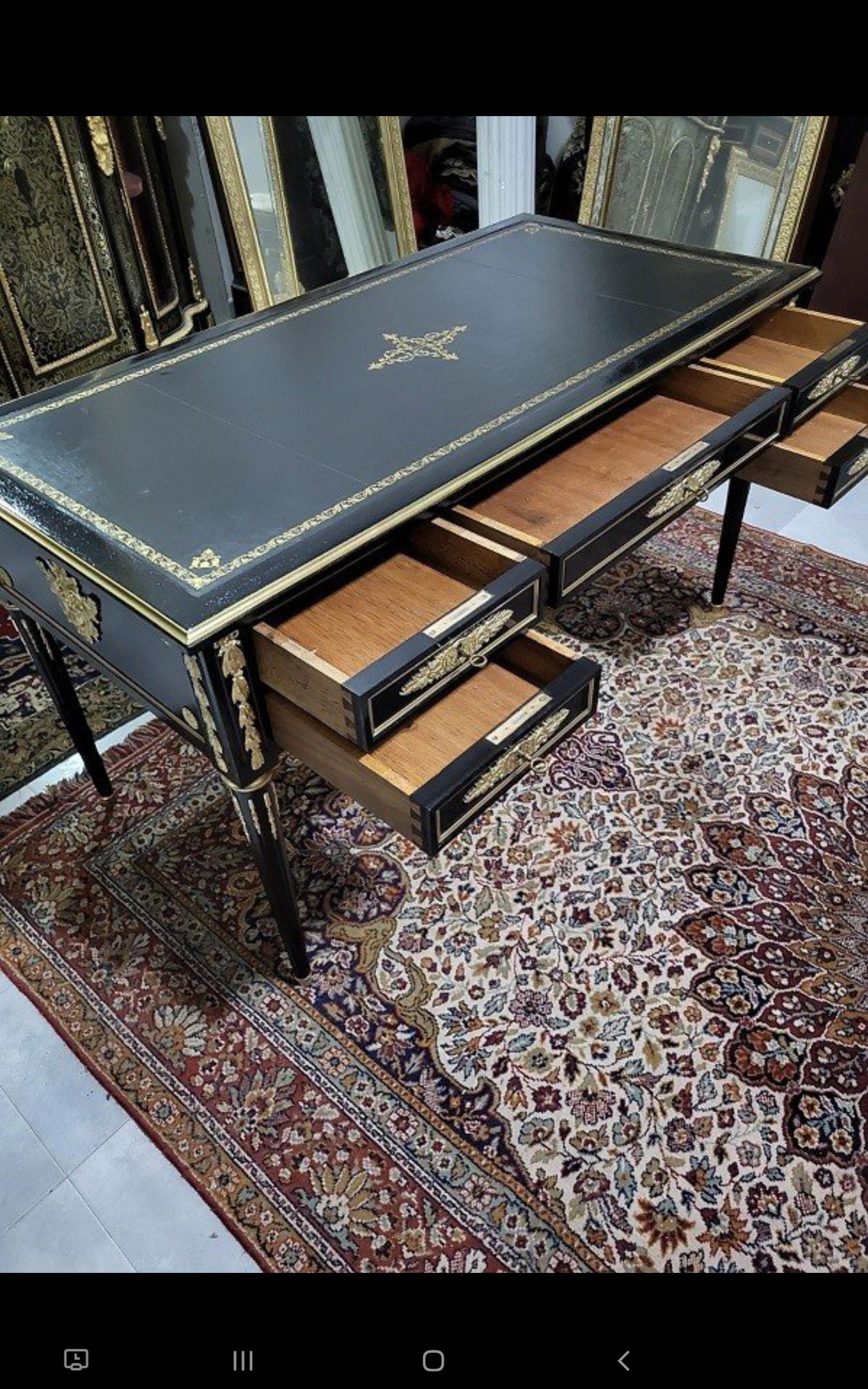 Bronze Black Desk Table with Open Sides, Boulle Style Napoleon III, France, 19th Cent
