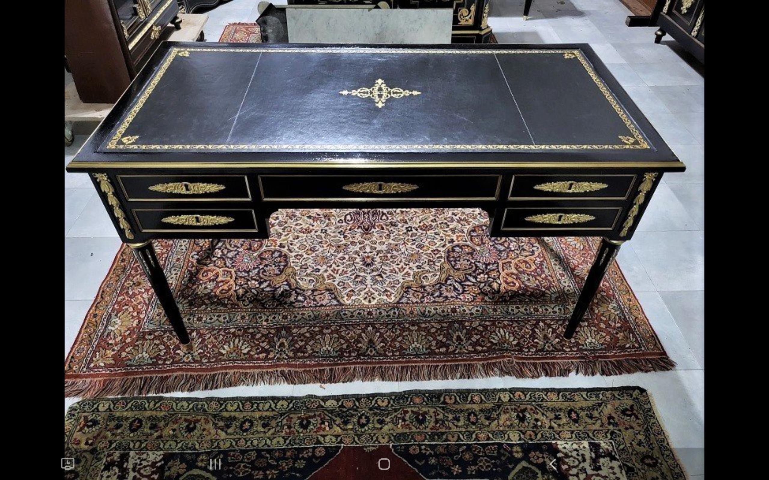 Black Desk Table with Open Sides, Boulle Style Napoleon III, France, 19th Cent 1