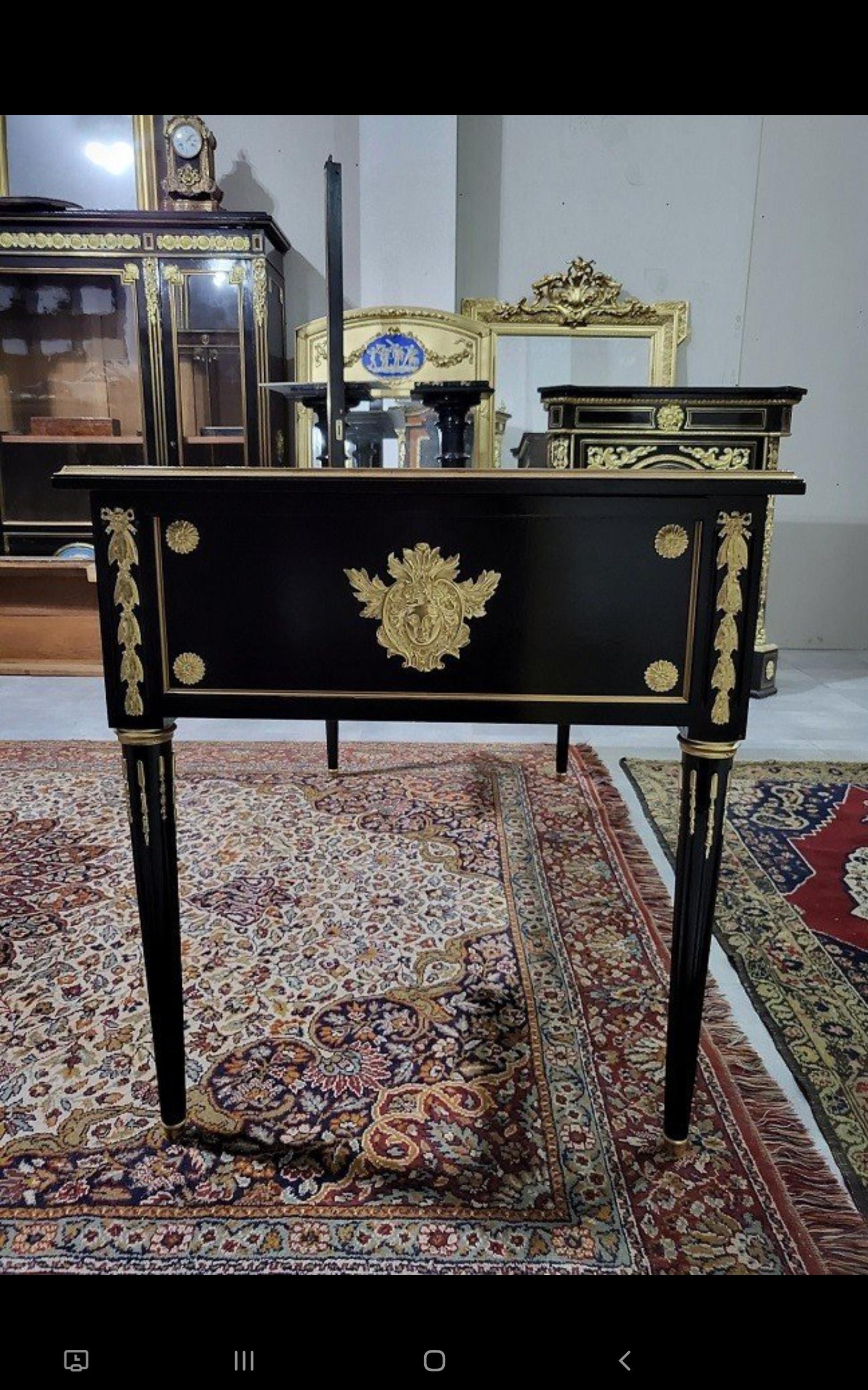 Black Desk Table with Open Sides, Boulle Style Napoleon III, France, 19th Cent 2