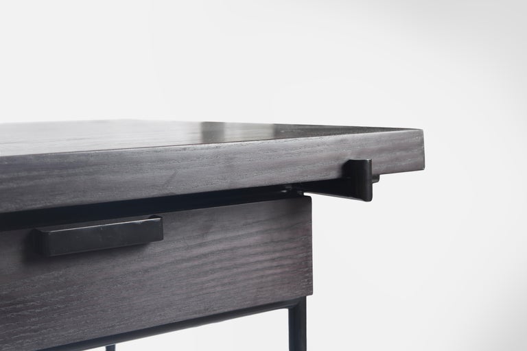 Veneer Black Desk with Drawer, Wood and Metal Legs, Brazilian Mid-Century Modern Style For Sale