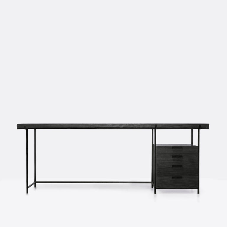 Black Desk with Drawer, Wood and Metal Legs, Brazilian Mid-Century Modern Style For Sale 7