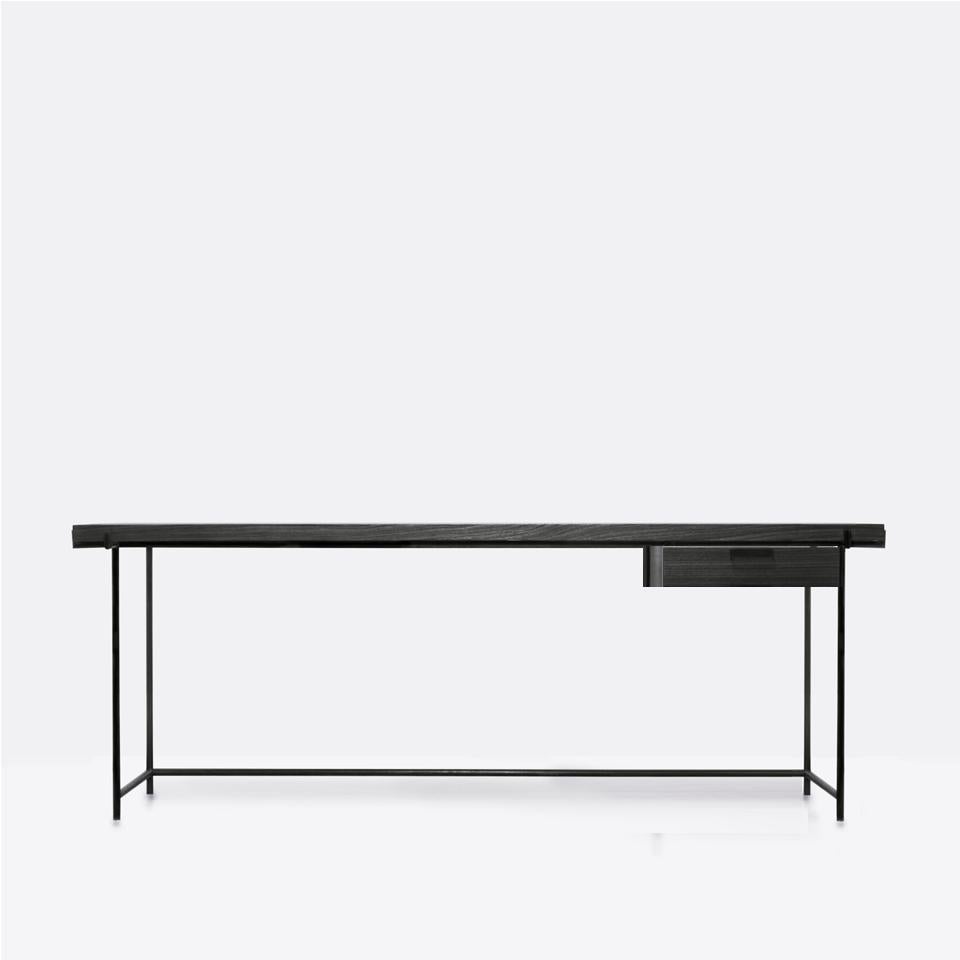 Black Desk with Drawer, Wood and Metal Legs, Brazilian Mid-Century Modern Style In New Condition In Sao Paulo, SP