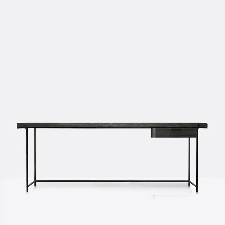 Black Desk with Drawer, Wood and Metal Legs, Brazilian Mid-Century Modern Style For Sale 1