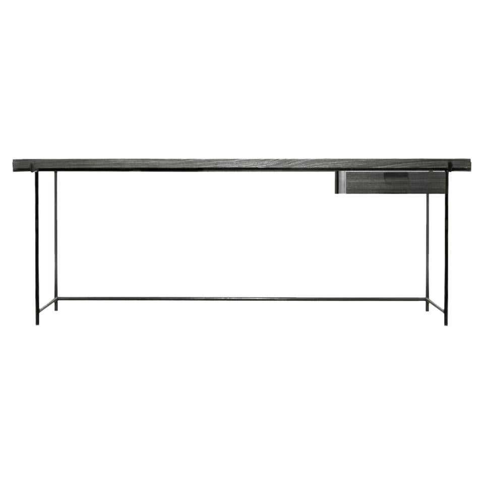 Black Desk with Drawer, Wood and Metal Legs, Brazilian Mid-Century Modern Style For Sale