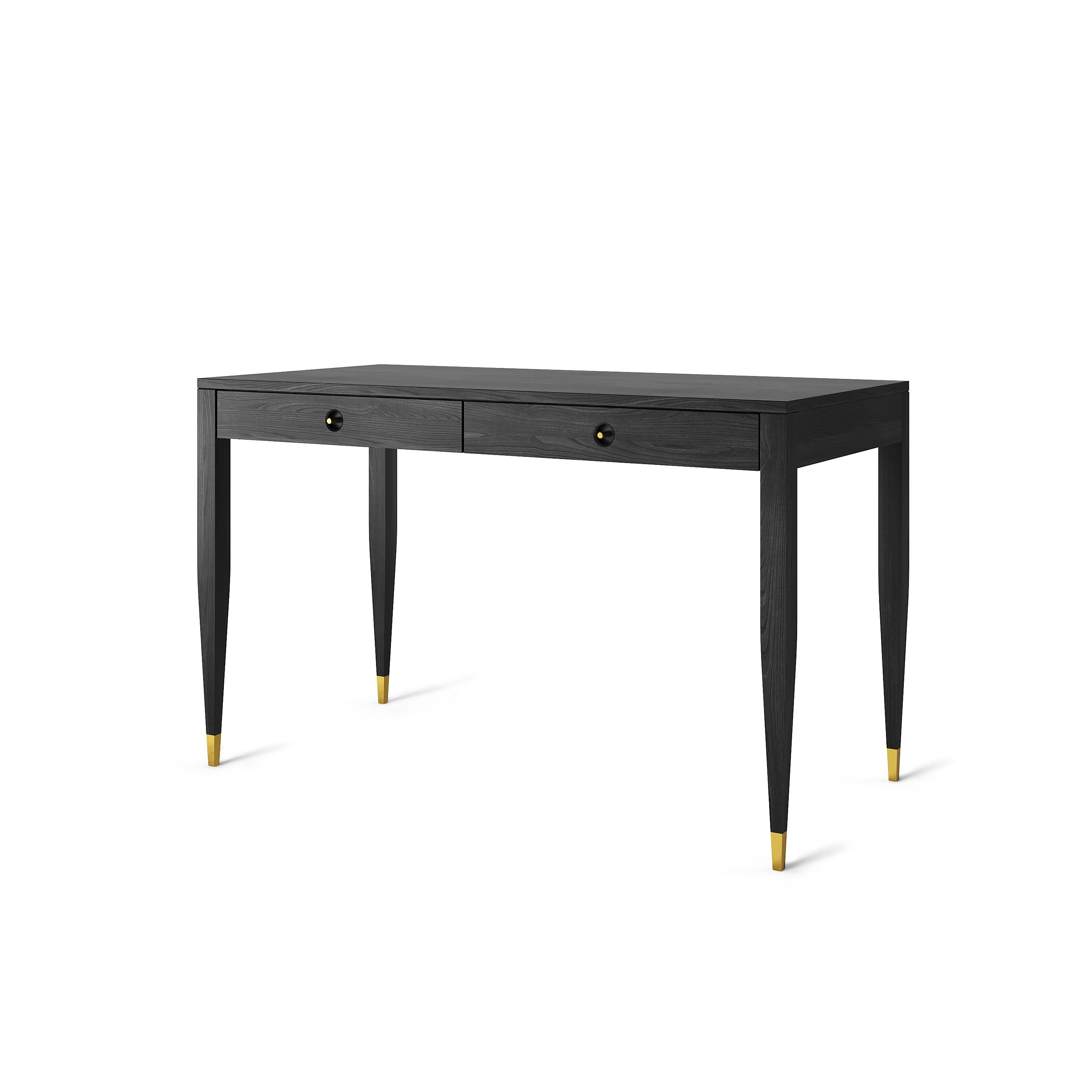 Polish Black desk with two solid walnut drawers in mid-century modern style For Sale