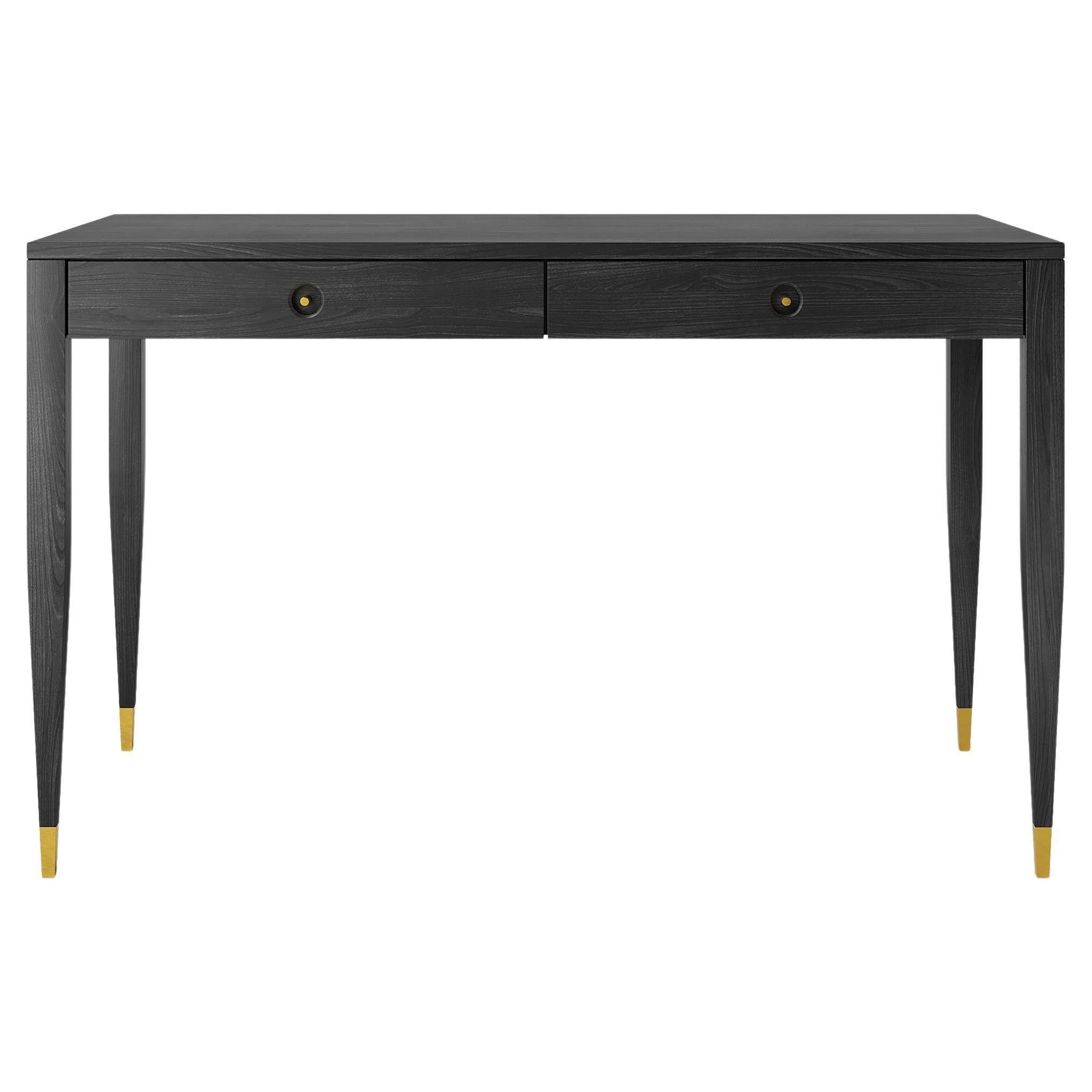 Black desk with two solid walnut drawers in mid-century modern style For Sale