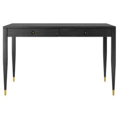 Black desk with two solid walnut drawers in mid-century modern style