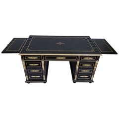 Black Desk Writing Table, Boulle Style Napoleon III, France, 19th Century