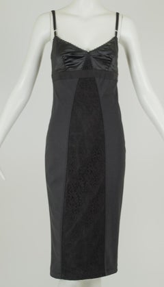 Black D&G Dolce & Gabbana Bodycon Girdle Slip Dress w Satin Bra – 40, 2001