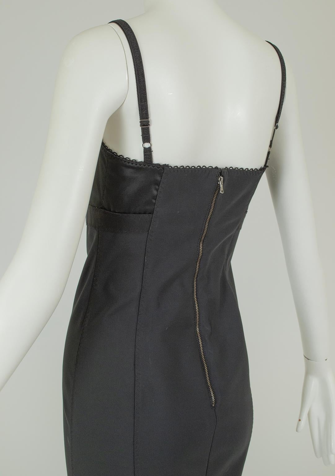Schwarzes D&G Dolce & Gabbana Bodycon-Slipkleid mit Satin-BH - 40, 2001 im Angebot 4