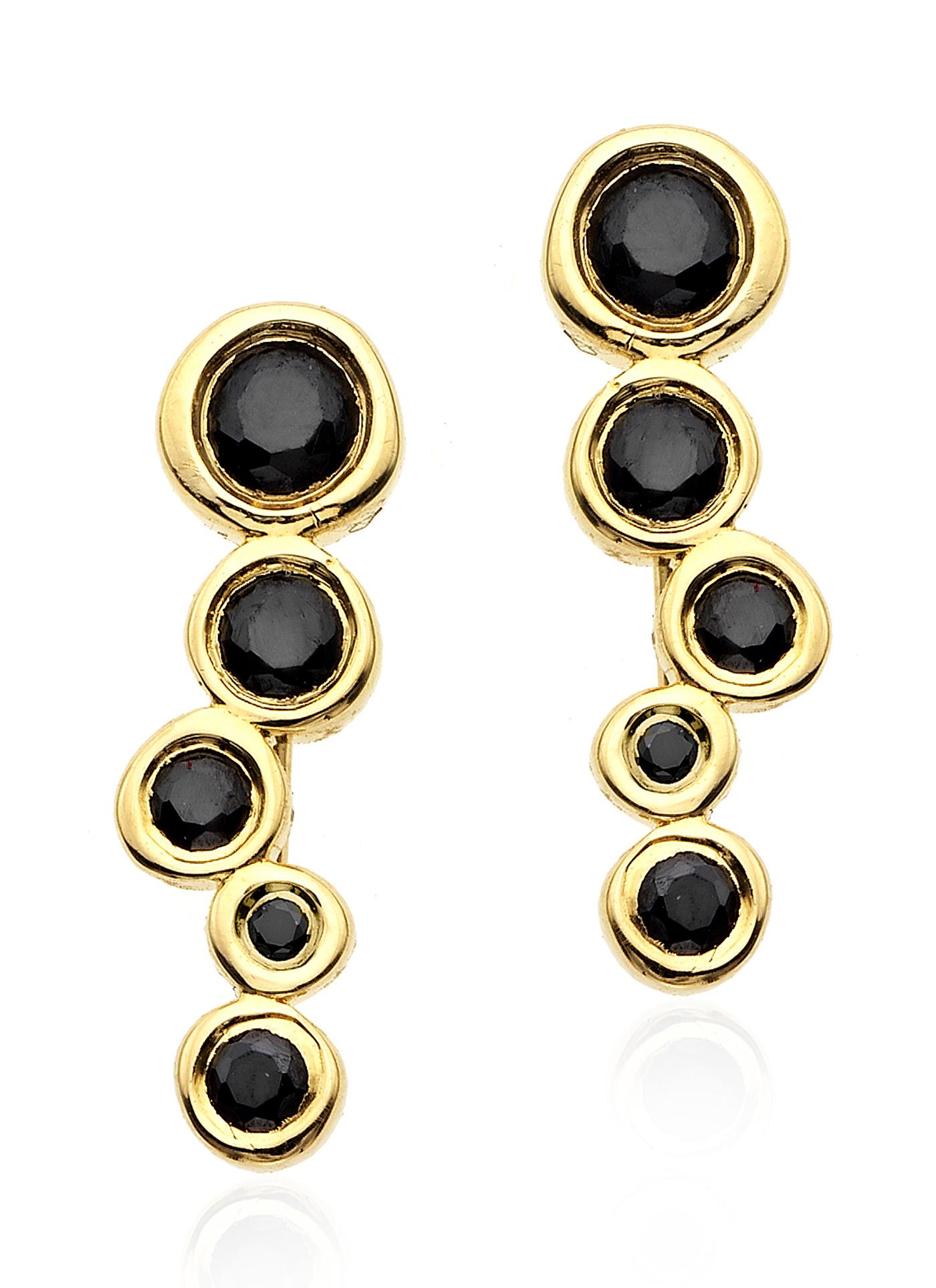 Contemporary Black Diamond 0.44 Carat 14 Karat Yellow Gold Climber Earrings