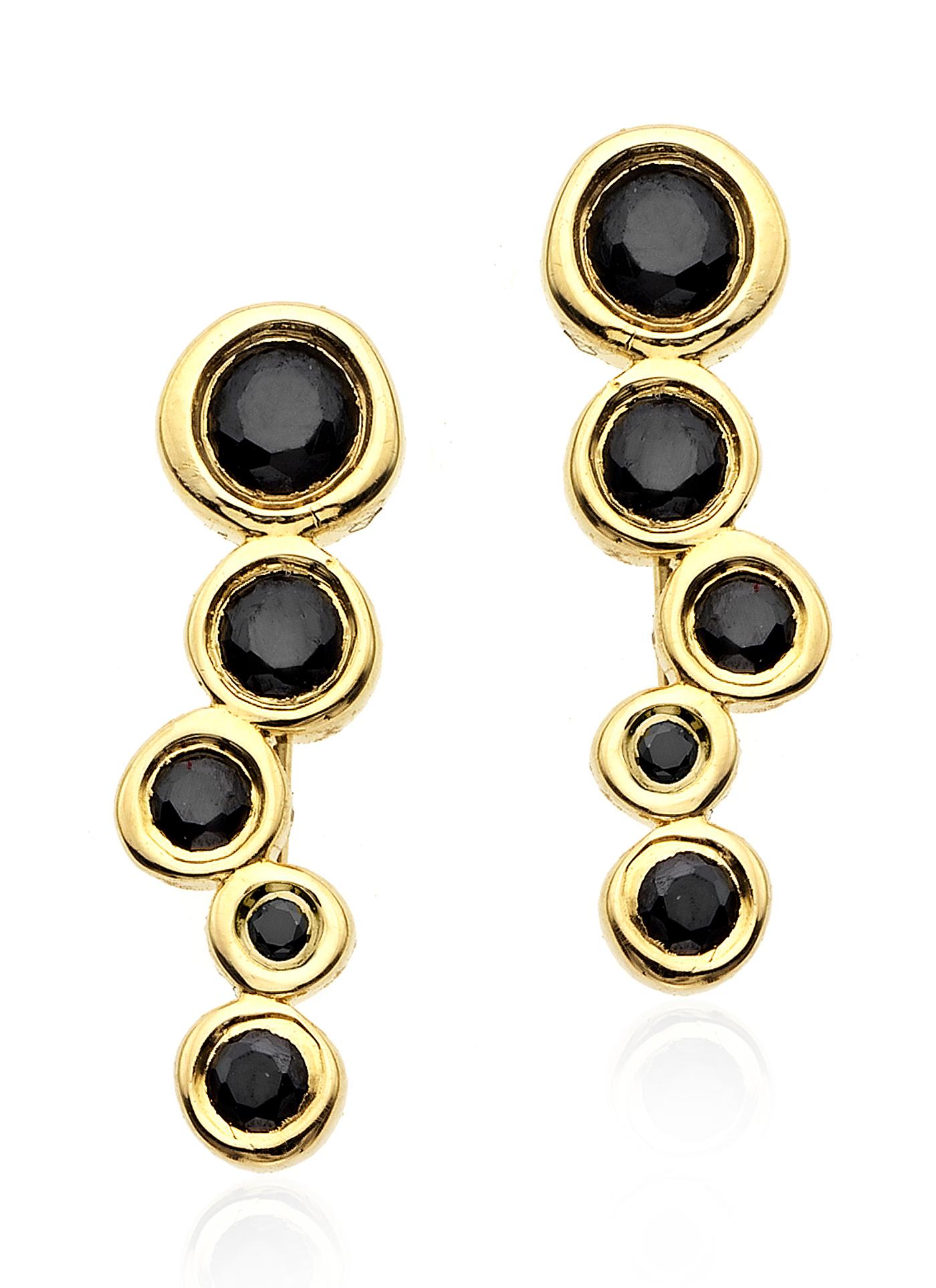 Contemporain Boucles d'oreilles pendantes en or jaune 14 carats avec diamants noirs de 0,44 carat en vente