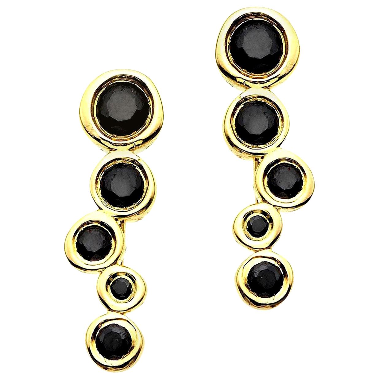 Boucles d'oreilles pendantes en or jaune 14 carats avec diamants noirs de 0,44 carat en vente