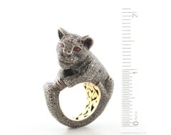 Black Diamond 14 K and Sterling Silver Panther Ring with Ruby Eyes