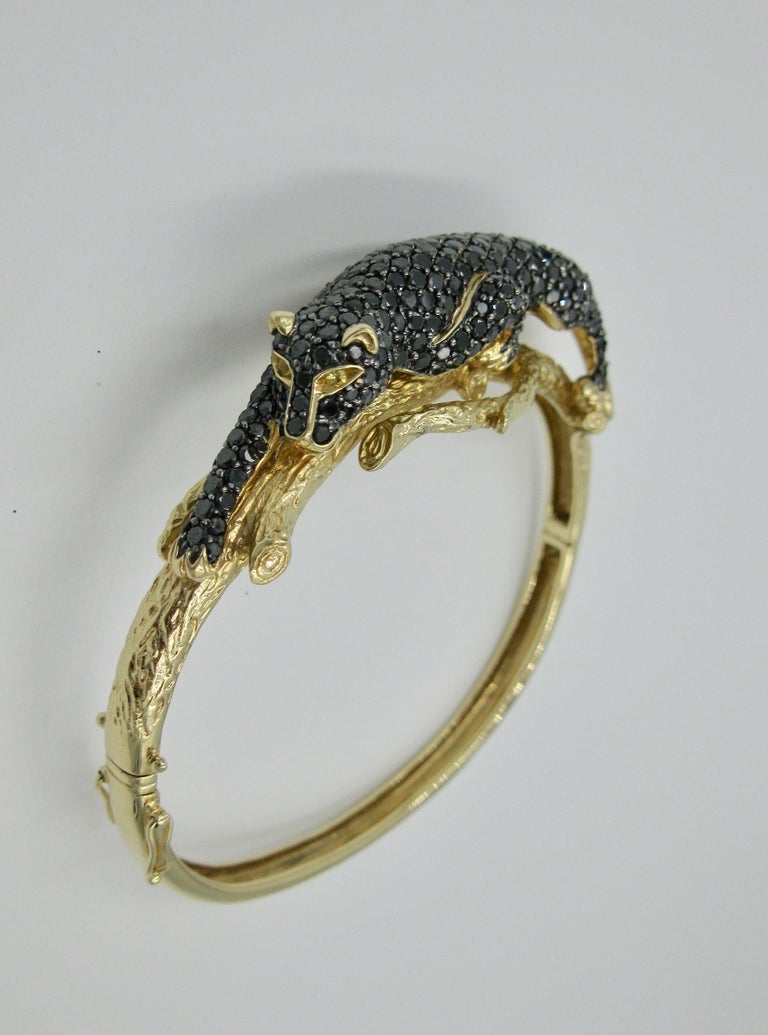 Black Diamond 14 Karat Gold Black Panther Leopard Bracelet For Sale at ...