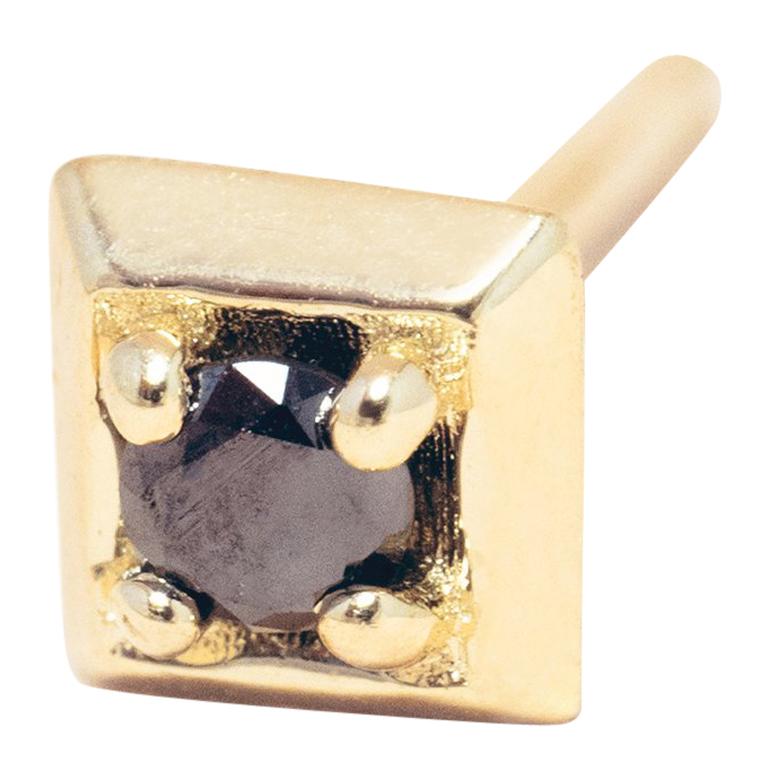 Diamante Negro Oro 14 Kilates Formación Cuadrado Mini Stud