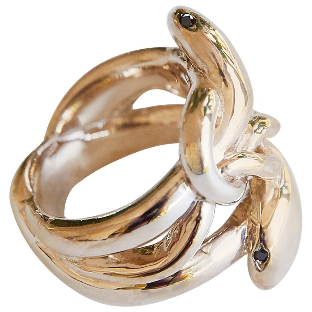 Black Diamond Gold Snake Ring Victorian Style Cocktail Ring J Dauphin