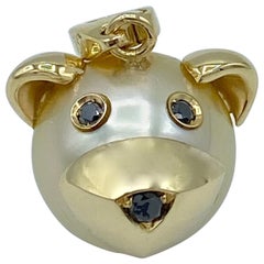 Black Diamond 18 Karat Gold Charm or Pendant Necklace Teddy Bear