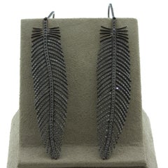 Black Diamond 18k Gold Feather Earrings