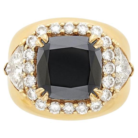 Black Diamond 18K Gold Trillion-Cut Diamond Ring