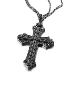 Crucified – Black Diamond Cross Necklace in 18K White Gold by Heidi Vornan