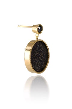 18K Black Diamond '.60 CTW' and Emu Shell Earrings