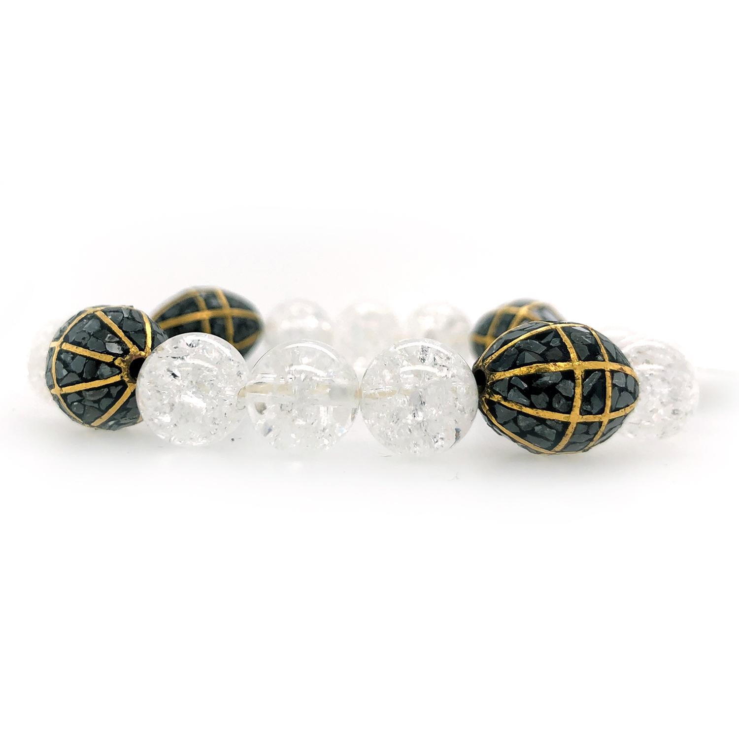 Stretchables Armband mit schwarzen Diamanten und Kristall (Moderne) im Angebot