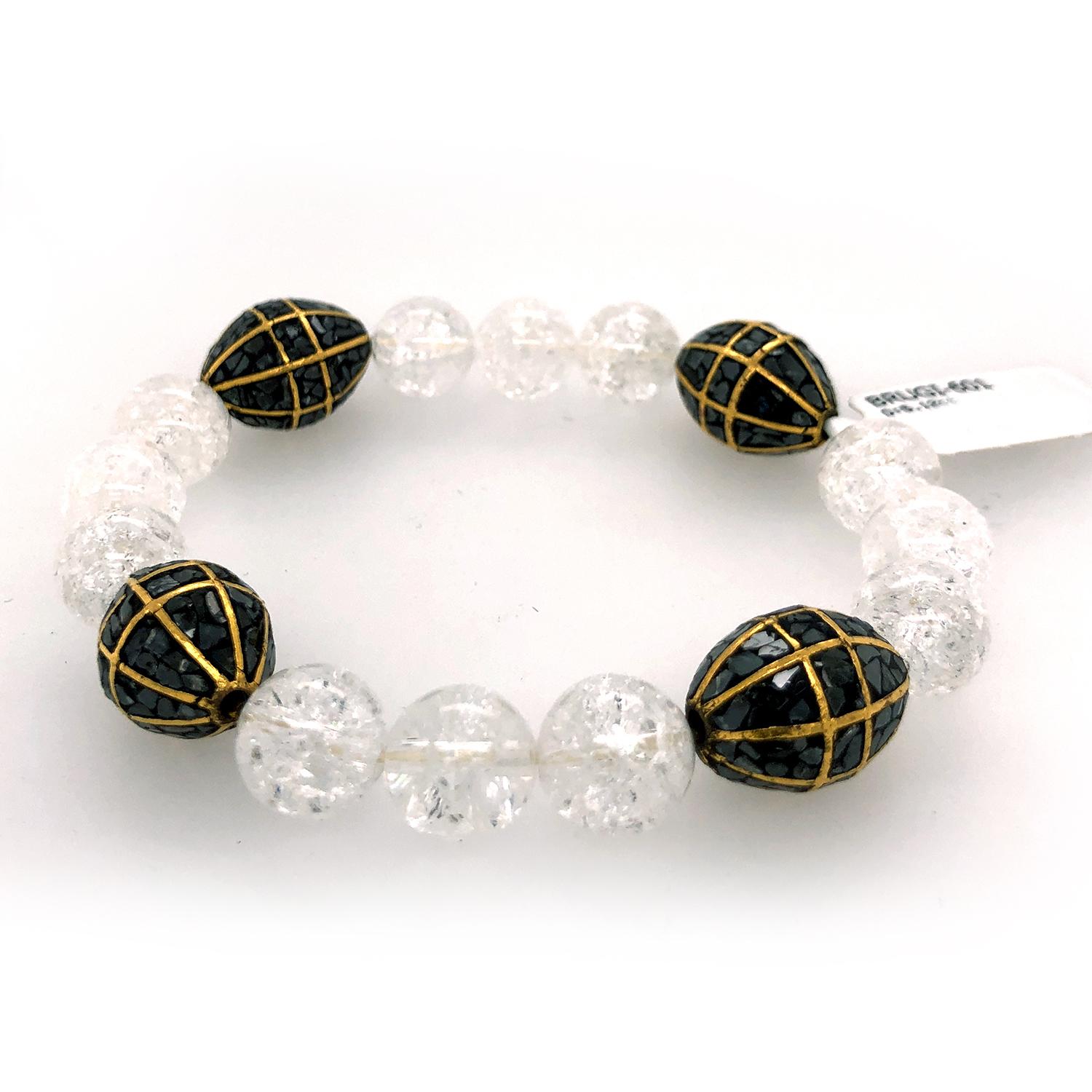 Round Cut Black Diamond and Crystal Stretchable Bracelet For Sale