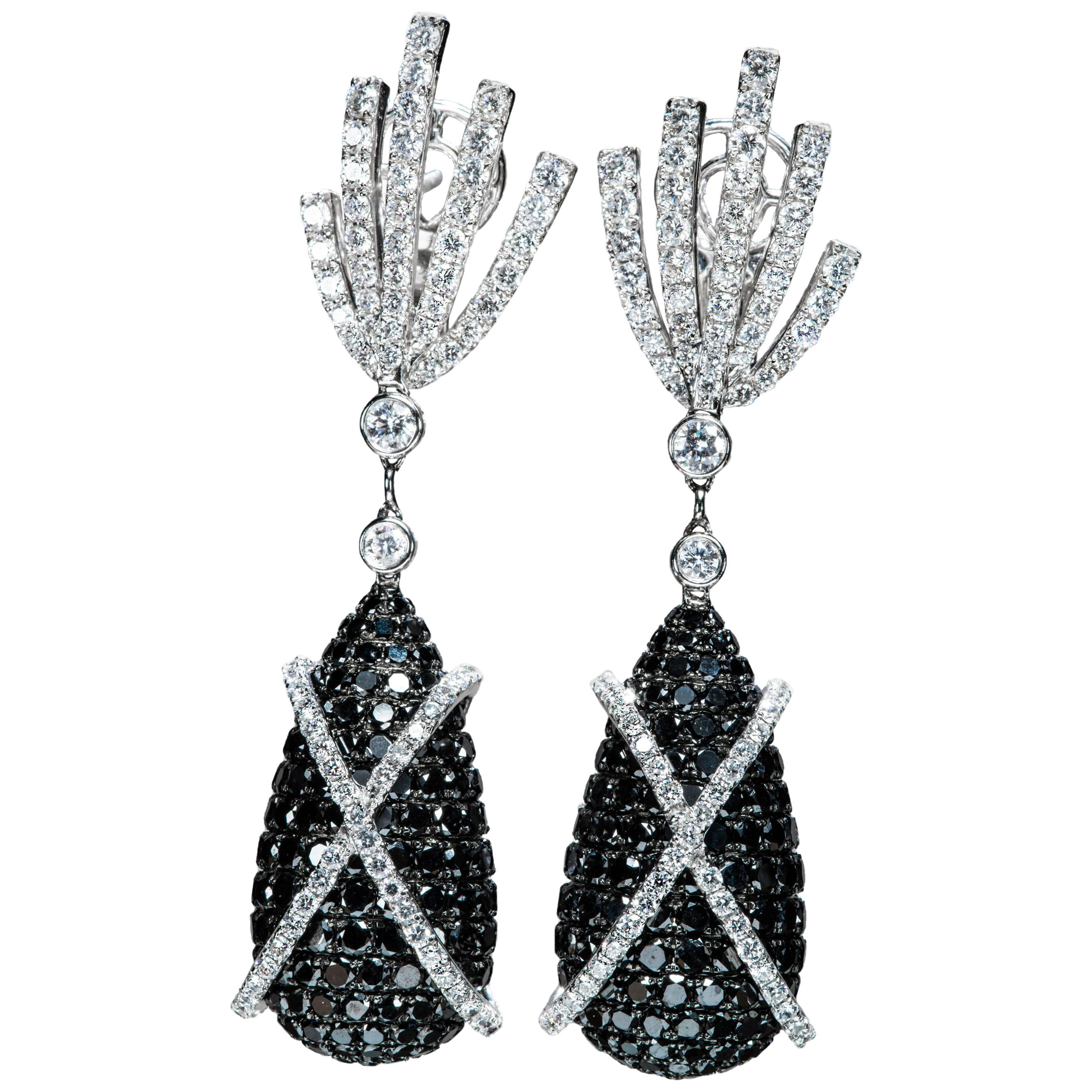 Black Diamond and Diamond Earrings