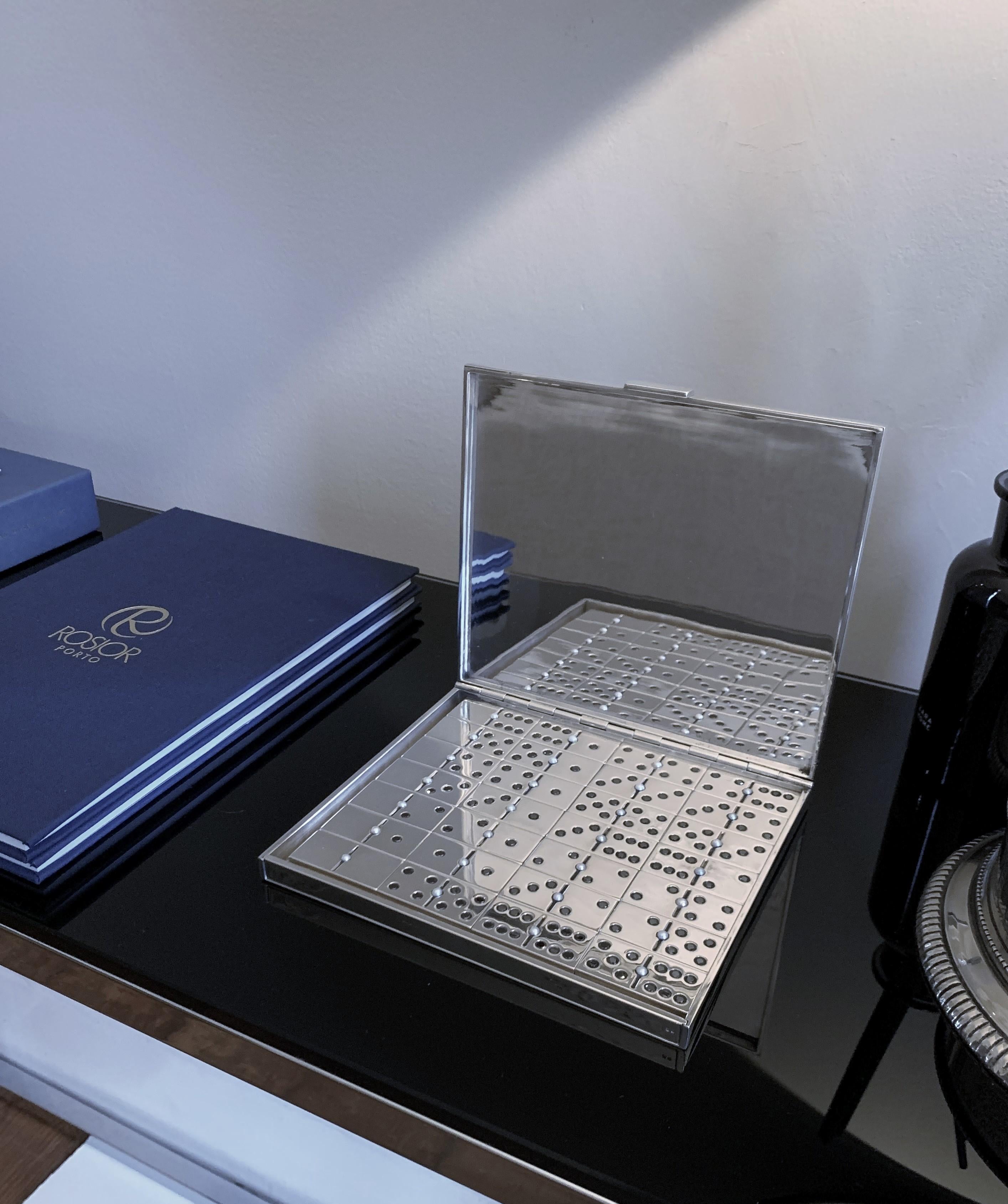 Taille ronde Jeu de dominos unique en argent massif 925 avec diamants noirs et perles en vente