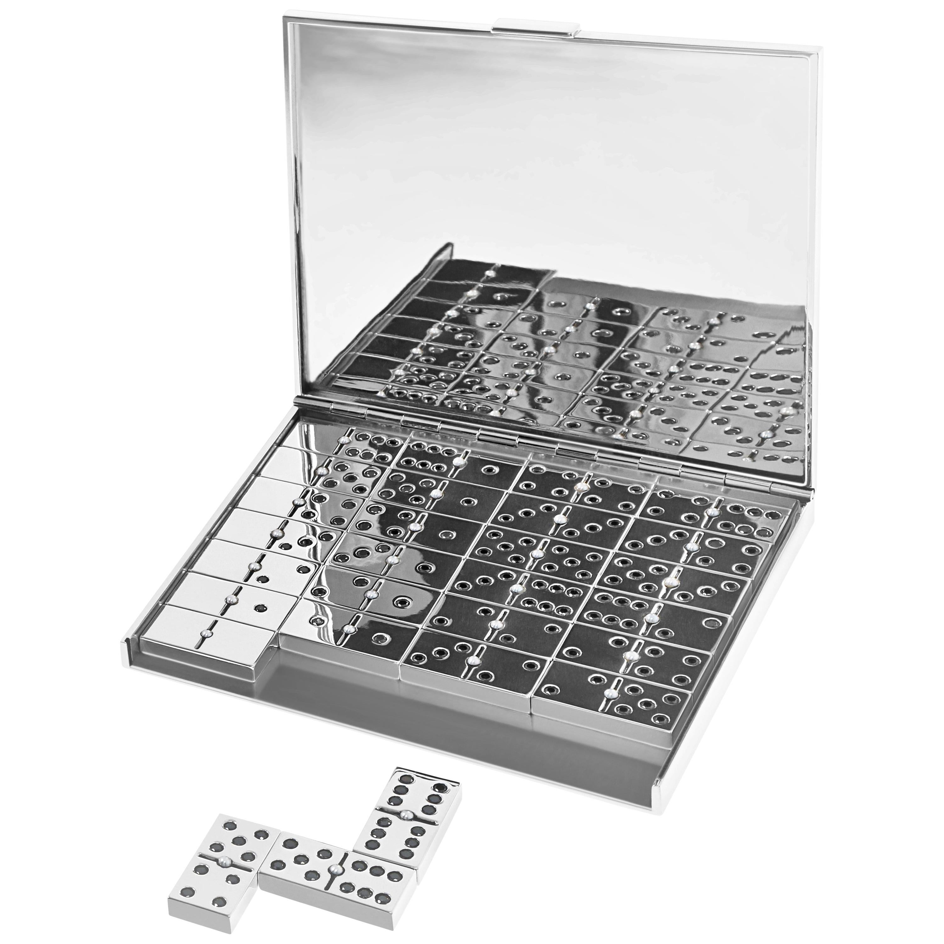 Jeu de dominos unique en argent massif 925 avec diamants noirs et perles en vente