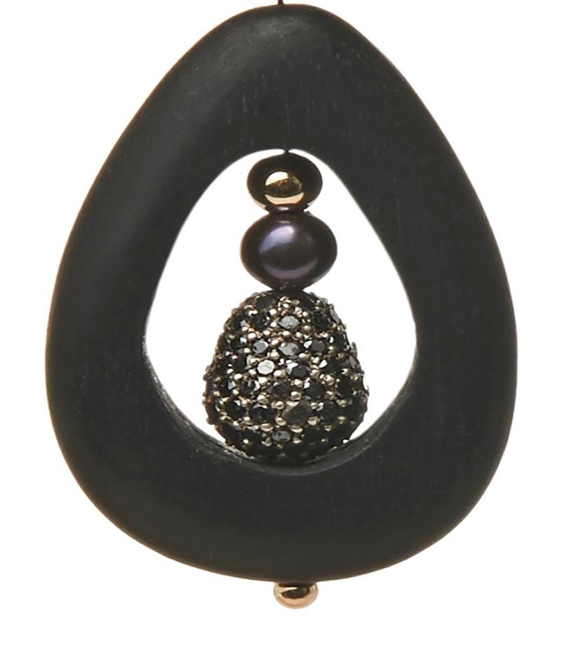 Contemporary Mckenzie Liautaud Black Diamond and Pearl Hoops with 14K Gold For Sale