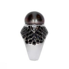 Chatila Black Diamond and Pearl Ring