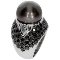 Chatila Black Diamond and Pearl Ring