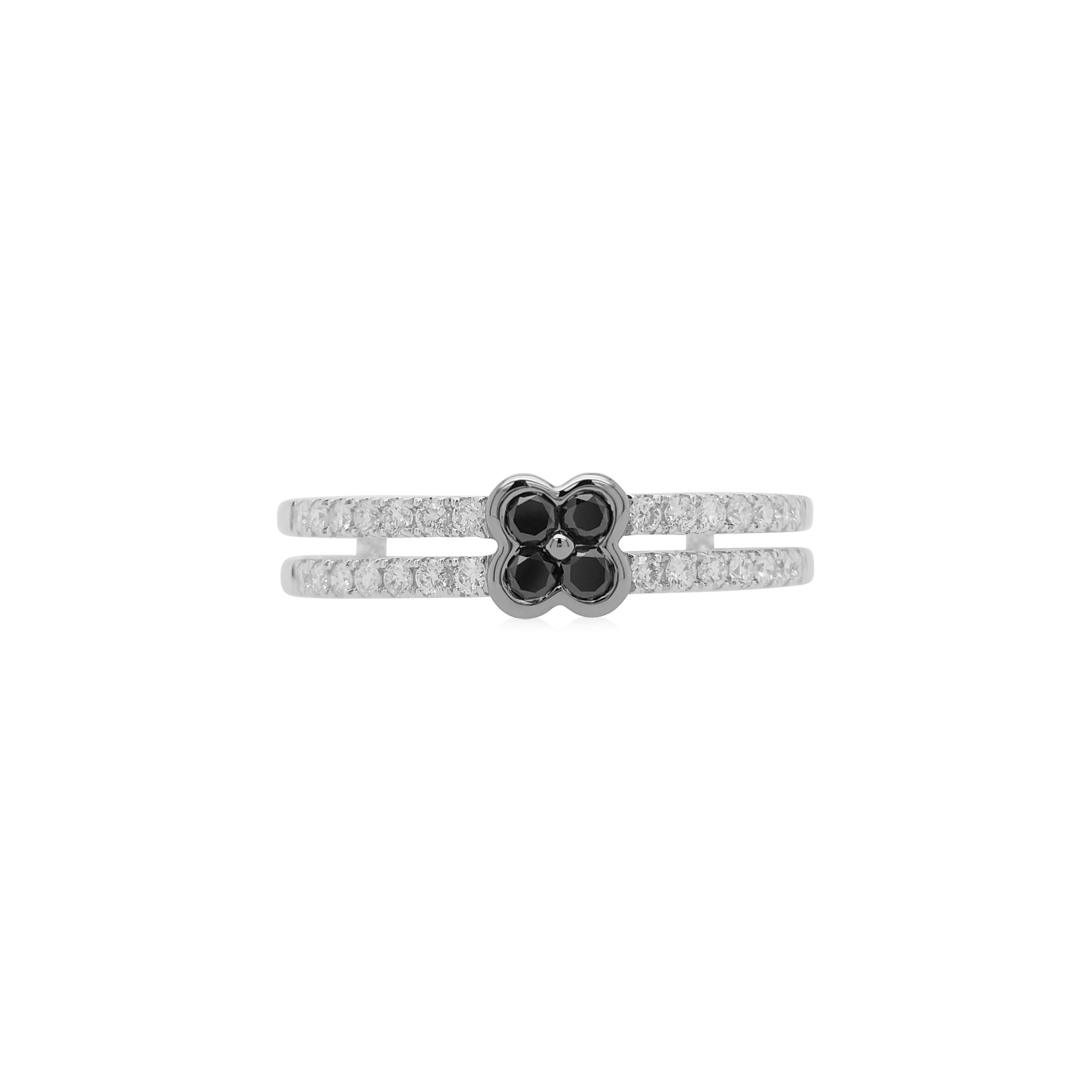 An elegant ring with brilliant cut Black diamonds styled in white diamonds and 18K gold band.

Black Diamonds- 0.11 cts
White Diamonds- 0.21 cts 
18K White Gold

HYT Jewelry is a privately owned company headquartered in Hong Kong, with branches in