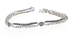 Black Diamond and White Diamond Bracelet 18K White Gold