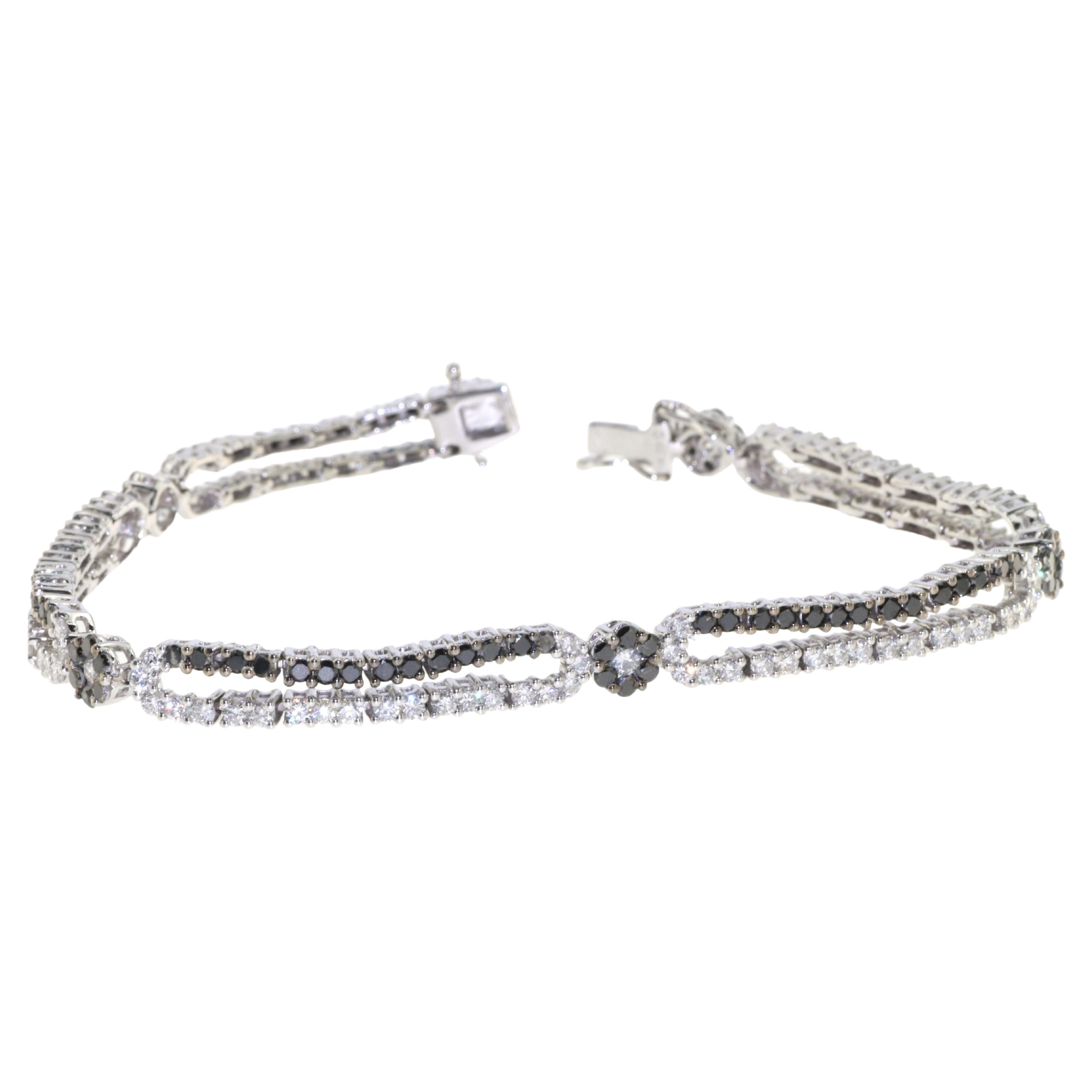 Black Diamond and White Diamond Bracelet 18k White Gold