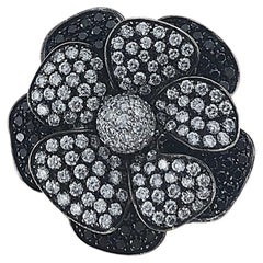 Black Diamond and White Diamond Flower Cocktail Ring