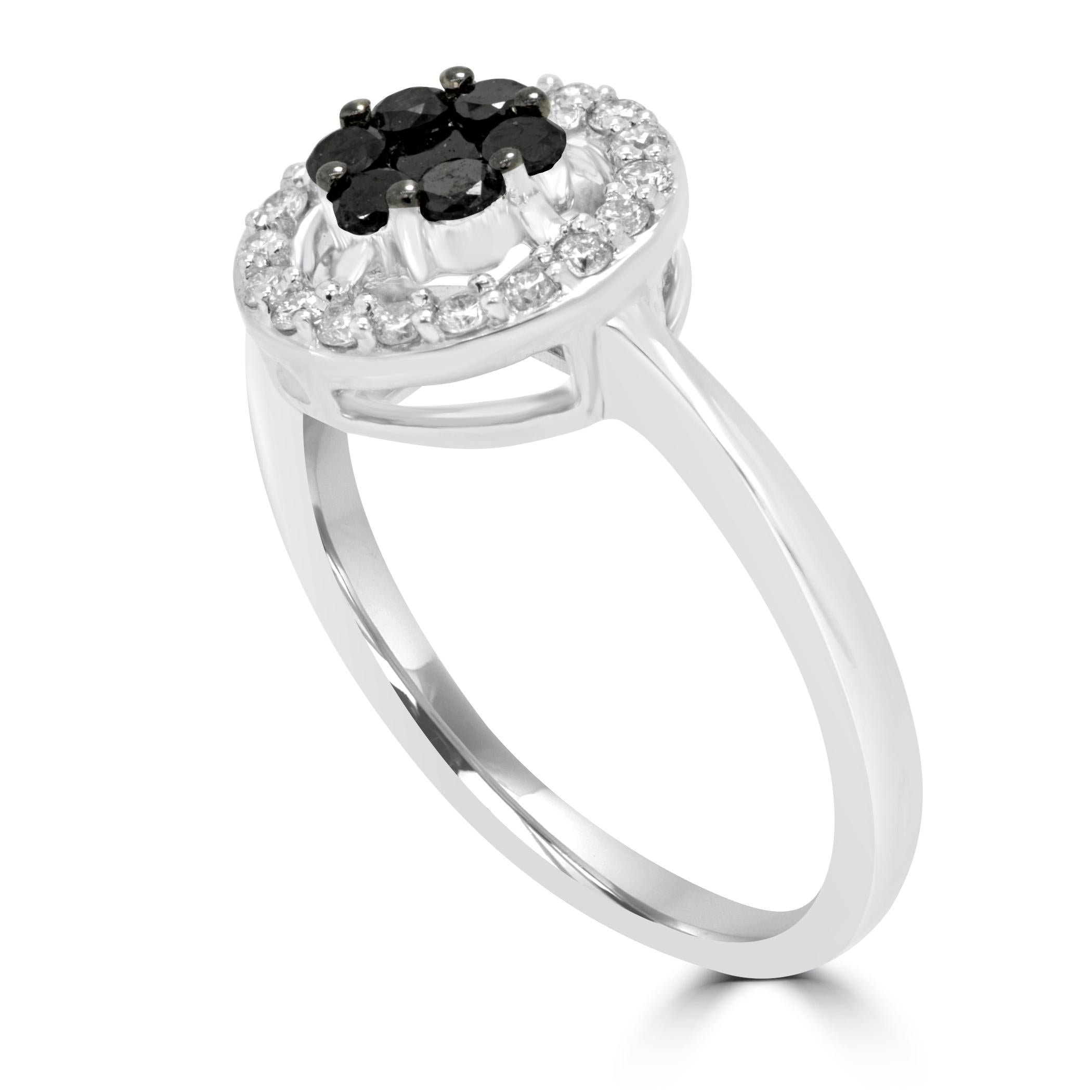 Contemporary Black Diamond and White Diamond Halo Gold Fashion Cocktail Ring