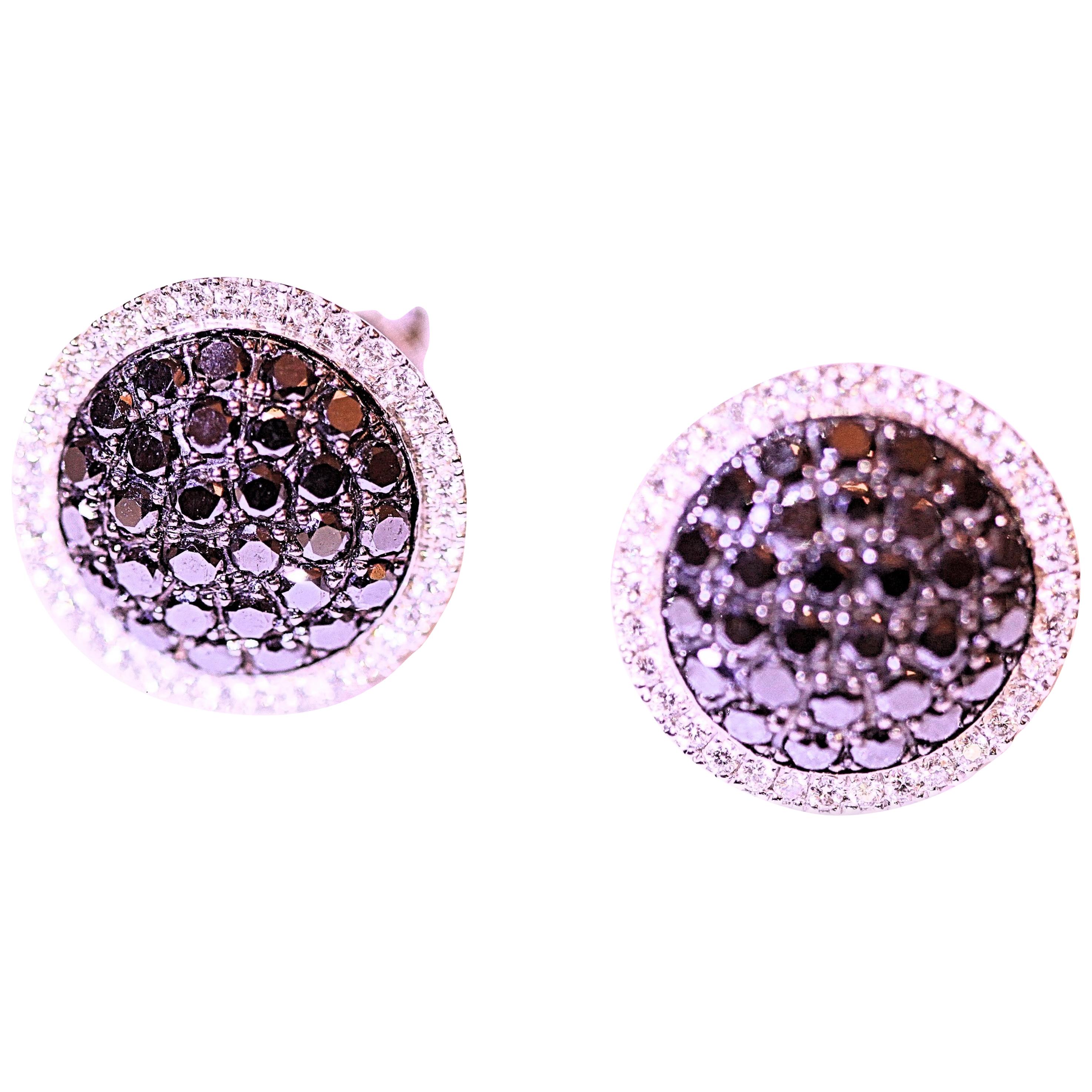 Black Diamond and White Diamond Stud Earrings 1.20 Carat 14 Karat by LeVian For Sale