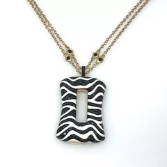 Black Diamond and White Enamel Zebra Pendant Necklace in 18k Rose Gold