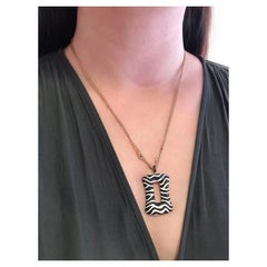 Black Diamond and White Enamel Zebra Pendant Necklace in 18k Rose Gold