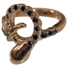 Bague serpent en or avec diamants noirs et aigue-marine de style victorien