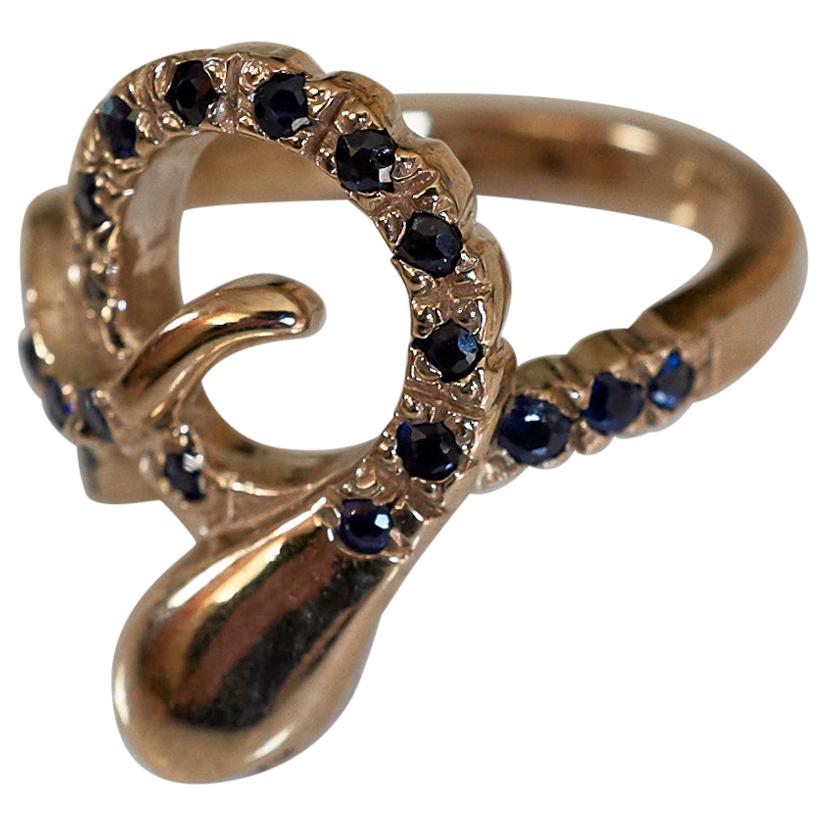 Brilliant Cut Black Diamond Aquamarine Snake Ring Gold Cocktail Victorian Style J Dauphin For Sale