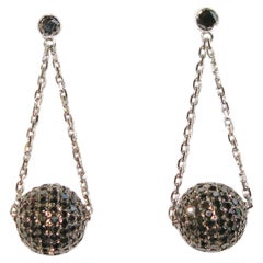 Black Diamond Ball Dangle Earrings Made In 18k White Gold