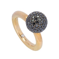 18 Karat Yellow Gold Black Diamond Ball Ring